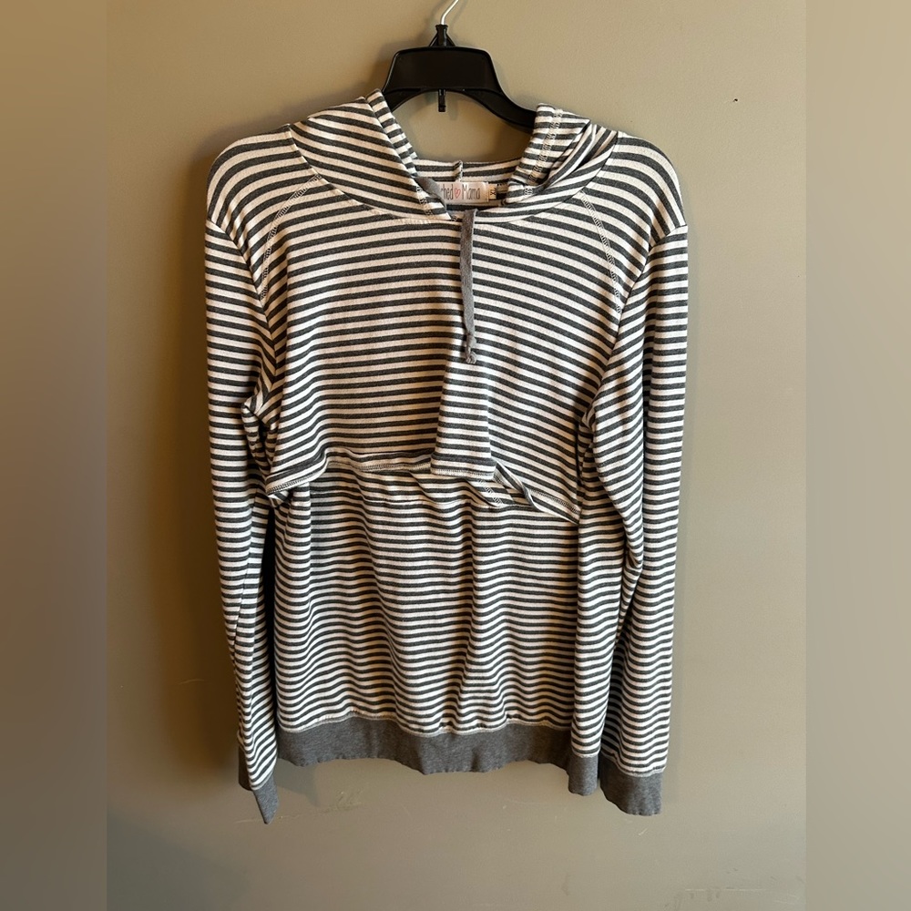 Latched Mama XL gray stripe, breast-feeding, nursing hoodie, sweatshirt